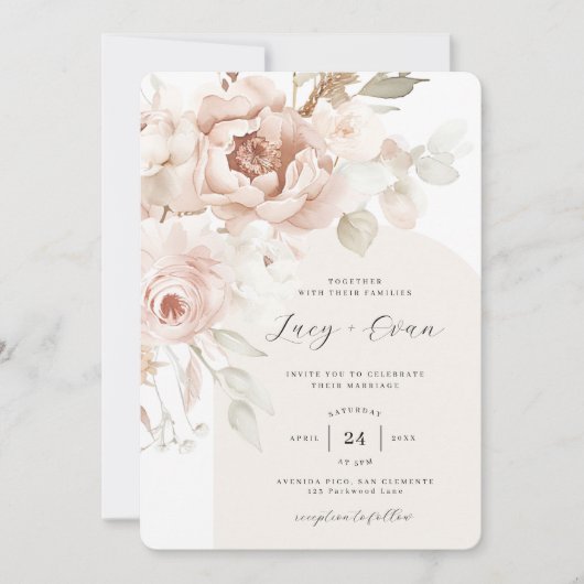 Bohemian Blooms Modern Arch Boho Wedding Kaart (Voorkant)