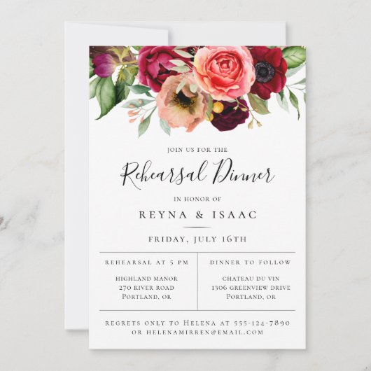 Bohemian Blooms Rehearsal Dinner Aankondiging (Voorkant)