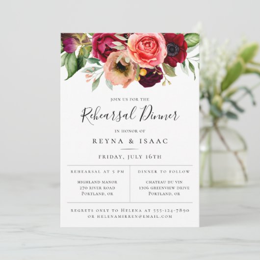 Bohemian Blooms Rehearsal Dinner Aankondiging (Staand voorkant)