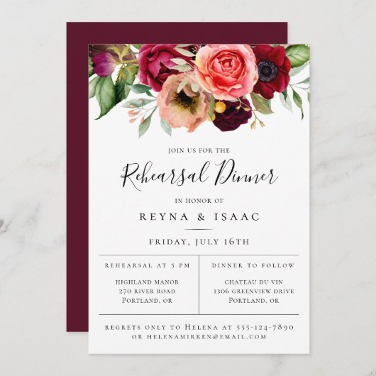 Bohemian Blooms Rehearsal Dinner Aankondiging (Voorkant / Achterkant)