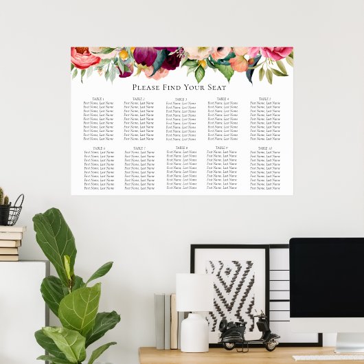 Bohemian Blooms Wedding Seating Chart Poster (Thuiskantoor)