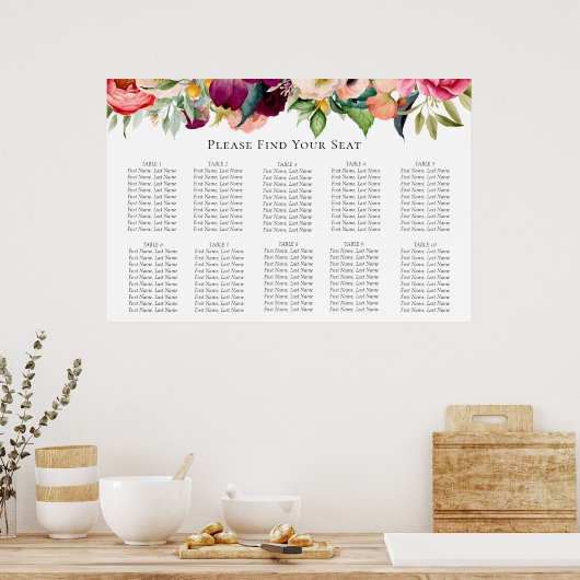 Bohemian Blooms Wedding Seating Chart Poster (Keuken)