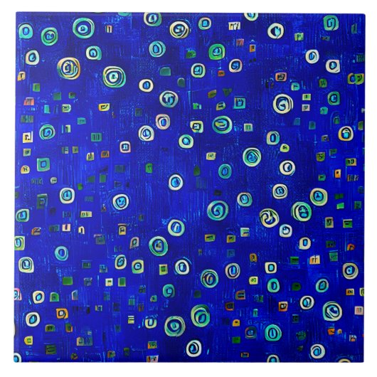 Bohemian Blue Art Nouveau Tegeltje (Voorkant)