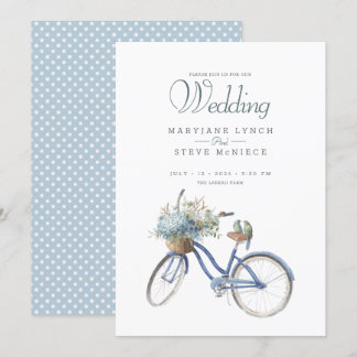 Bohemian Blue Bicycle Waterverf Bruiloft Kaart