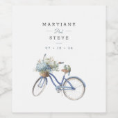 Bohemian Blue Bicycle Waterverf Bruiloft Wijn Labe Etiket (Enkel label)