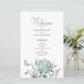 Bohemian Blue Botanical Waterverf Wedding Programm (Staand voorkant)