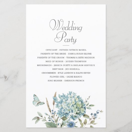 Bohemian Blue Botanical Waterverf Wedding Programm (Achterkant)