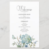 Bohemian Blue Botanical Waterverf Wedding Programm (Voorkant)