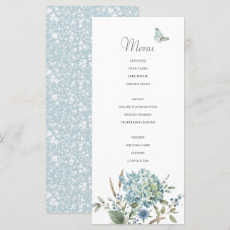 Bohemian Blue Botanische Waterverf Bruiloft Menu