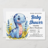 Bohemian Blue Custom Dinosaur Boy Baby shower Kaart (Voorkant)
