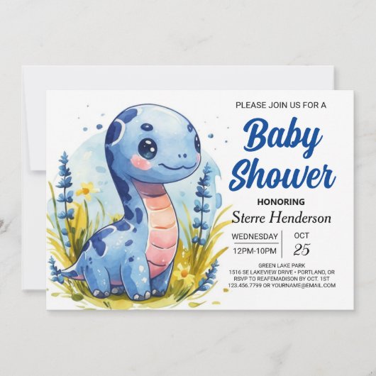 Bohemian Blue Custom Dinosaur Boy Baby shower Kaart (Voorkant)
