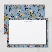 Bohemian Blue Elegant Waterverf Bloemen Notitiekaartje (Voorkant / Achterkant)