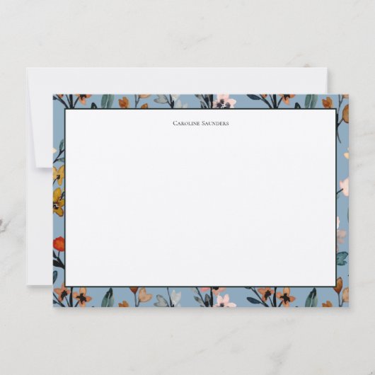 Bohemian Blue Elegant Waterverf Bloemen Notitiekaartje (Voorkant)