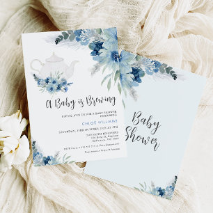 Bohemian Blue Floral Baby is Baby shower brouwen Kaart