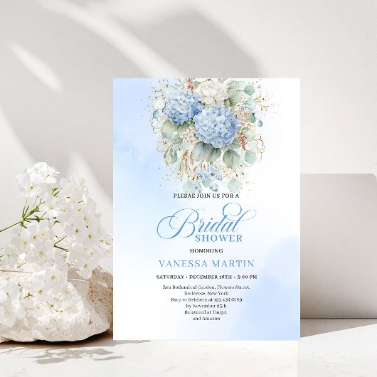 Bohemian Blue Floral Bridal Shower Invitation Kaart