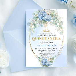 Bohemian Blue Floral Eucalyptus Quinceañera Invite Kaart