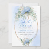 Bohemian Blue Floral Sweet 16 Birthday Invitation Kaart (Voorkant)