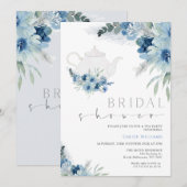 Bohemian Blue Floral Tea Party Vrijgezellenfeest Kaart (Voorkant / Achterkant)