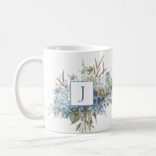 Bohemian Blue Floral Waterverf Bouquet Koffiemok (Links)