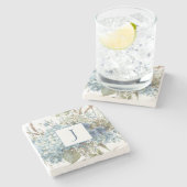 Bohemian Blue Floral Waterverf Bouquet Stenen Onderzetter (Zijkant)