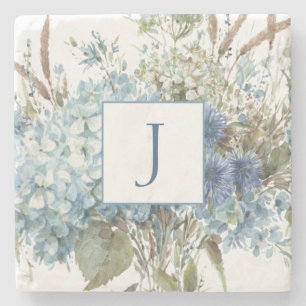 Bohemian Blue Floral Waterverf Bouquet Stenen Onderzetter