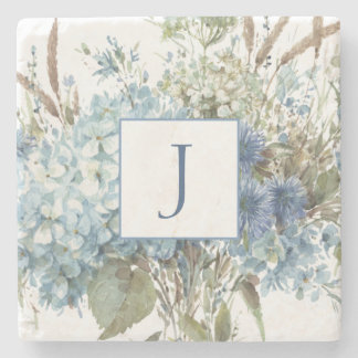 Bohemian Blue Floral Waterverf Bouquet Stenen Onderzetter