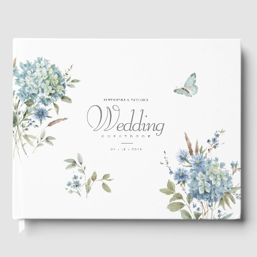 Bohemian Blue Floral Waterverf Bruiloft Gastenboek (Voorkant)