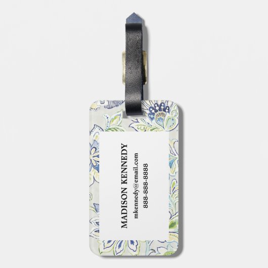 Bohemian Blue Flower Bagagelabel (Achterkant verticaal)