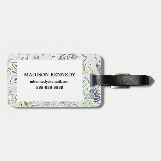 Bohemian Blue Flower Bagagelabel (Achterkant horizontaal)