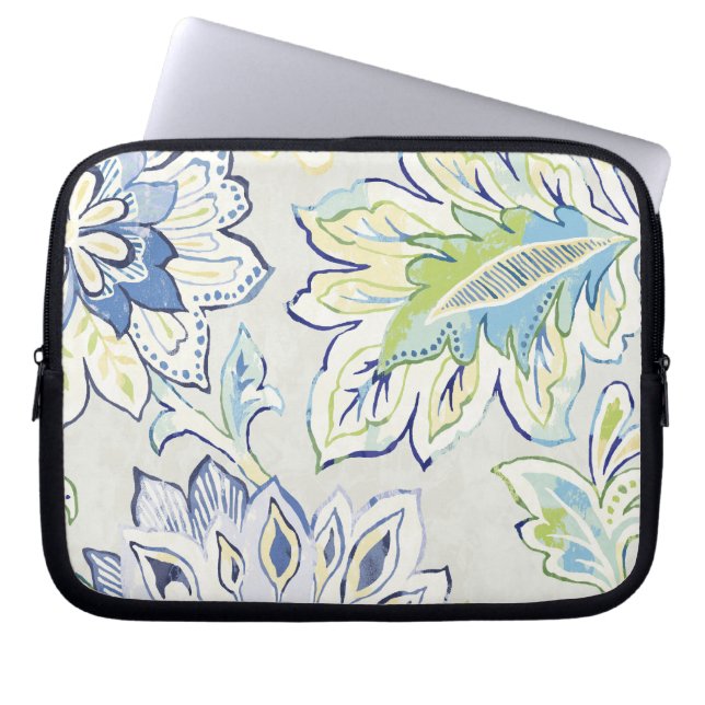 Bohemian Blue Flower Laptop Sleeve (Voorkant)