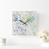 Bohemian Blue Flower Vierkante Klok (Huis)