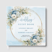 Bohemian Blue Flowers Eucalyptus Gold Guest Book Gastenboek (Voorkant)