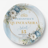 Bohemian Blue Flowers Eucalyptus Gold Name Plates Papieren Bordje (Voorkant)