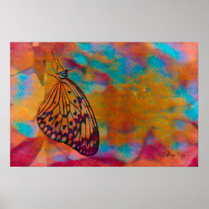 Bohemian Blue Oranje Hippie Butterfly Poster
