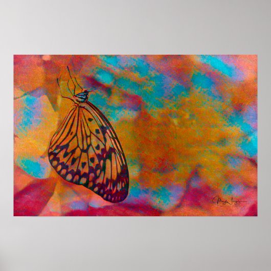 Bohemian Blue Oranje Hippie Butterfly Poster (Voorkant)