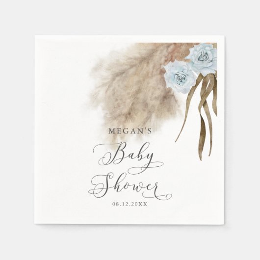Bohemian Blue Pampas Grass Baby shower Servet (Voorkant)