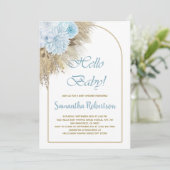 Bohemian Blue Pampas Grass Boho Boy Baby shower Kaart (Staand voorkant)
