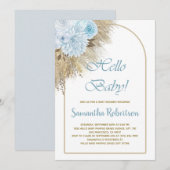 Bohemian Blue Pampas Grass Boho Boy Baby shower Kaart (Voorkant / Achterkant)