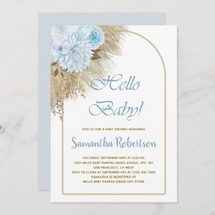 Bohemian Blue Pampas Grass Boho Boy Baby shower Kaart