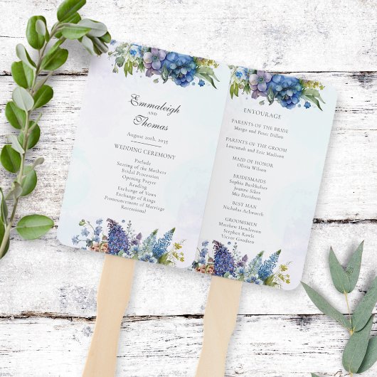 Bohemian Blue-Violet Floral bruiloft programma Handwaaier