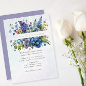 Bohemian Blue-Violet Waterverf Bloemen Bruiloft Folie Uitnodiging
