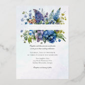 Bohemian Blue-Violet Waterverf Bloemen Bruiloft Folie Uitnodiging (Voorkant)