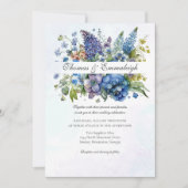 Bohemian Blue-Violet Waterverf Bloemen Bruiloft Kaart (Voorkant)