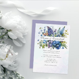 Bohemian Blue-Violet Waterverf Bloemen Bruiloft Kaart