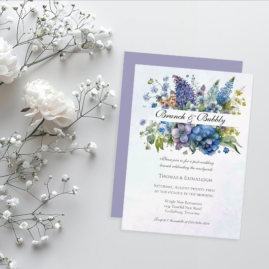 Bohemian Blue-Violet Waterverf Brunch & Bubbly Kaart