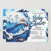 Bohemian Blue Water Baby shower Kaart (Voorkant / Achterkant)