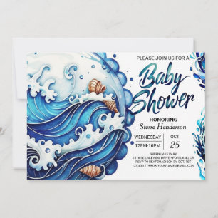 Bohemian Blue Water Baby shower Kaart