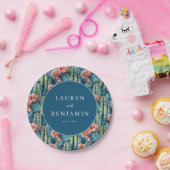 Bohemian Blue Watercolor Cacti Pattern Papieren Bordje (Feest)