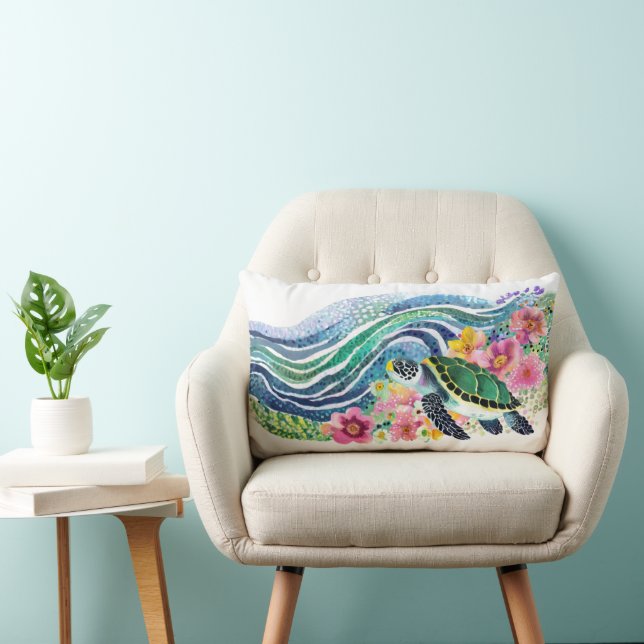 Bohemian Blue Waves & Happy Turtle Kussen (Stoel)