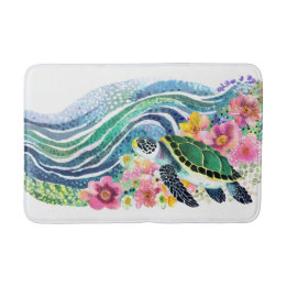 Bohemian Blue Waves Happy Turtle Waterverf Badmat